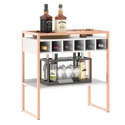 Aparador Adega Barcelona Branco/cobre Com Prateleira E Nichos Para Vinhos - Pleno