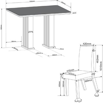 Conjunto De Mesa Sala De Jantar Tampo Com Vidro Mond 1,20m 4 Cadeiras Bele Veludo Viero Madeirado