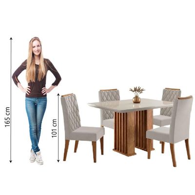 Conjunto De Mesa Sala De Jantar Tampo Com Vidro Mond 1,20m 4 Cadeiras Bele Veludo Viero Madeirado