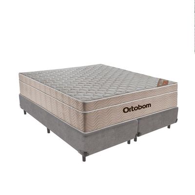Cama + Box Airtech Colchão Ortobom Queen 158cm Springpocket Cinza