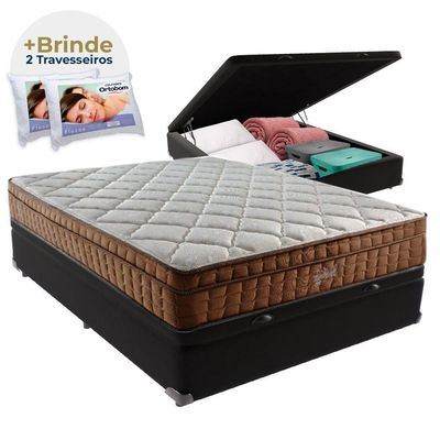 Cama Box Baú Casal E Colchão Ortopédico Anjos Star Molas