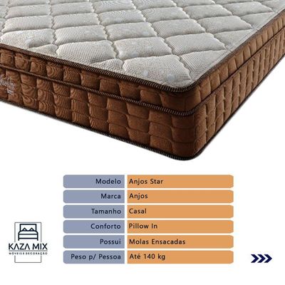 Cama Box Baú Casal E Colchão Ortopédico Anjos Star Molas