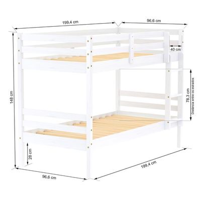 Beliche Infantil Eco Madeira Maciça Branco