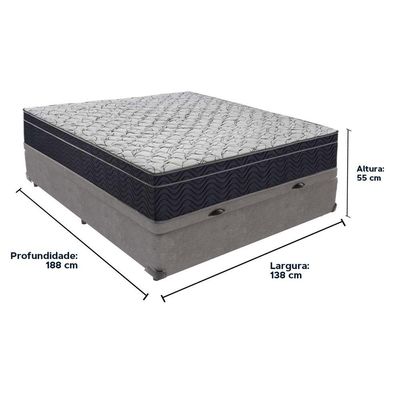 Cama + Box Bau Casal Colchão Extra Firme Ortobom D45 Airtech Cinza