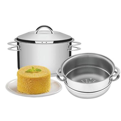 Jogo de Cozi Vapore Tramontina Solar em Aço Inox Fundo Triplo com Alças 2 peças 16 cm