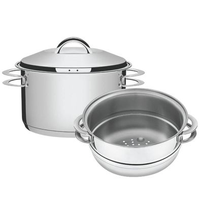Jogo de Cozi Vapore Tramontina Solar em Aço Inox Fundo Triplo com Alças 2 peças 16 cm
