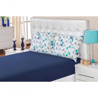 Jogo De Cama Malha Solteiro Quality 02 Peças - Geométrico feito com cor Azul