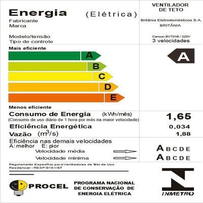 Ventilador De Teto Britânia 3 Em 1 131W Cancun BVT01B 220V