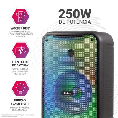 Caixa de Som Amplificada Philco Flash Lights 250W - Bivolt