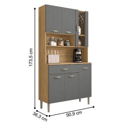 Kit Cozinha 6 Portas E Gaveta Savona Freijó / Gris