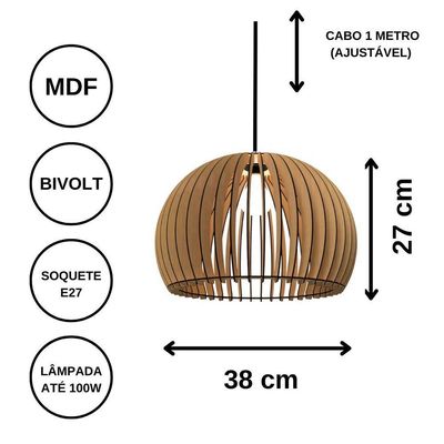 Luminária Teto Tipo Pendente Em Mdf Universo - Completa Cor: Mdf Cru