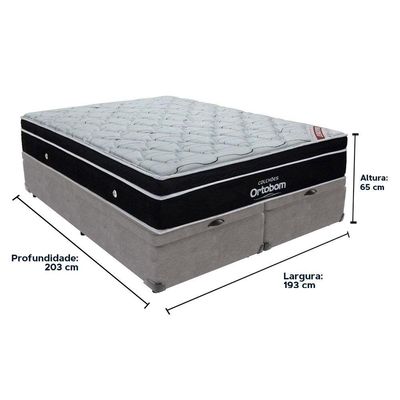 Colchão Elegant Ortobom Base Baú Bege King Molas Ensacadas Cinza