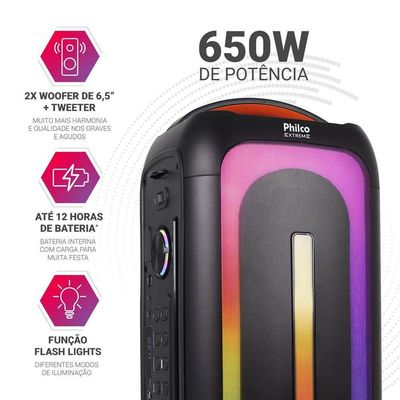 Caixa De Som Amplificada Philco Bluetooth 650W Bivolt