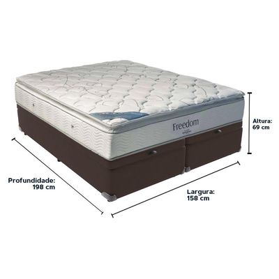 Cama Box Com Baú Queen Marrom E Colchão Freedom Ortobom D33
