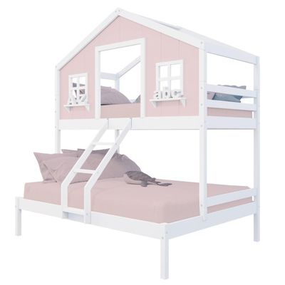 Beliche Casal/ Solteiro Casinha Dos Sonhos Madeira Maciça Rosa/ Branco Megamobilia