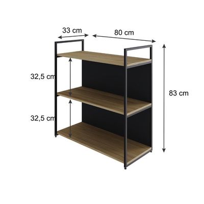 Estante C/03 Prateleiras 84x80x33cm C/fundo Yon Vermont Oak/est.preta Vermont Oak/est.preta