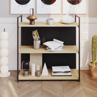 Estante C/03 Prateleiras 84x80x33cm C/fundo Yon Vermont Oak/est.preta Vermont Oak/est.preta