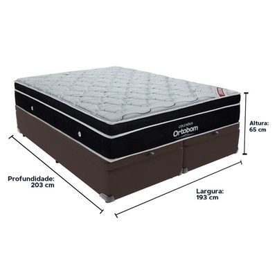 Colchão Elegant Ortobom E Base Com Baú Marrom King Com Molas Ensacadas