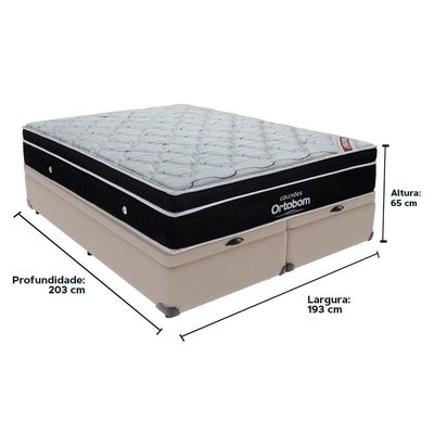 Colchão Elegant Ortobom E Base Com Baú Bege King Com Molas Ensacadas