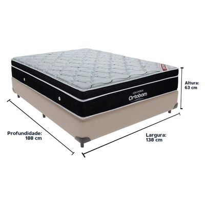 Cama Box Bege E Colchão Elegant Molas Ensacadas Casal Ortobom