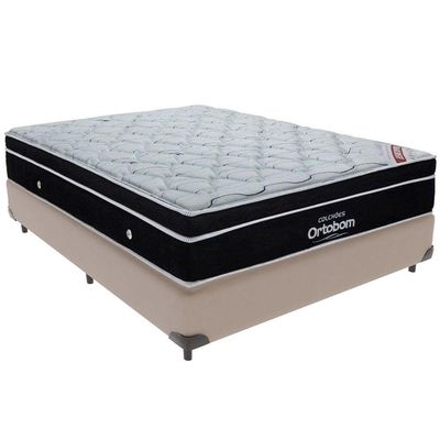 Cama Box Bege E Colchão Elegant Molas Ensacadas Casal Ortobom