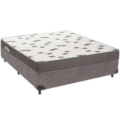 Cama Box Cinza E Colchão Light Espuma D33 Casal Ortobom