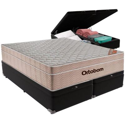 Cama Box Baú Preto E Colchão Airtech Springpocket Molas Ensacadas Queen Ortobom