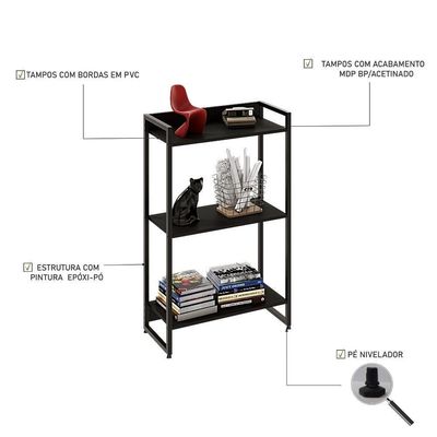 Estante Dynamica 60x30x104cm C/03 Prateleiras Preto ônix / Est.preta Preto ônix / Est.preta