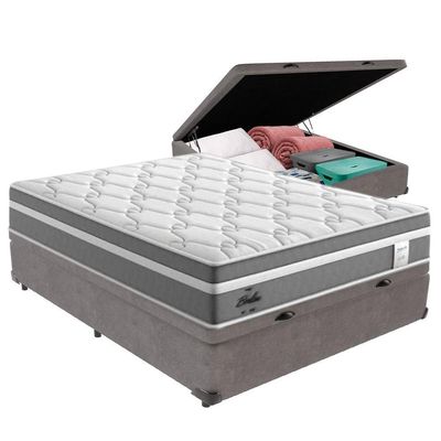 Cama Box Baú Casal E Colchão Molas Ensacadas Berlim Probel Cinza