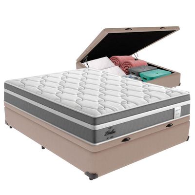 Cama Box Baú Casal E Colchão Molas Ensacadas Berlim Probel - Bege