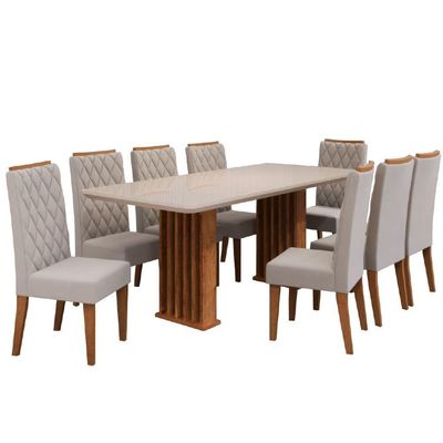 Conjunto De Mesa Sala De Jantar Tampo Com Vidro Mond 2m 8 Cadeiras Bele Veludo Viero Madeirado