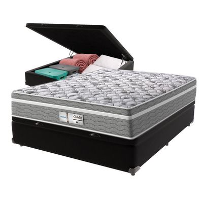 Cama Box Baú Preto E Colchão Casal Evolution Probel