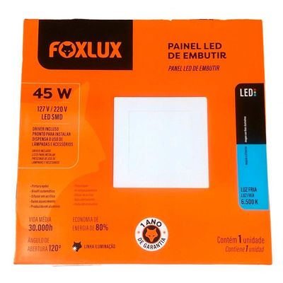 Painel Led 61,8x61,8 Quadrado Branco Embutir 45w 6500k Foxlux