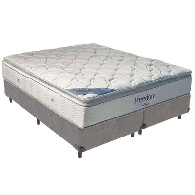 Cama Box Cinza E Colchão Freedom Molas Ensacadas King Ortobom
