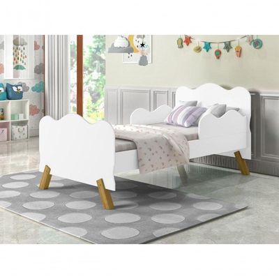 Cama Infantil Nuvem Branca Com Proteção Lateral E Colchão