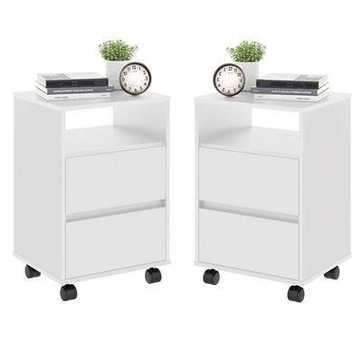 Conjunto Mesa De Cabeceira Com Rodízios Nadi Branco