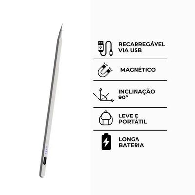 Caneta Digital Branca Recarregável Touchscreen Ponta Fina