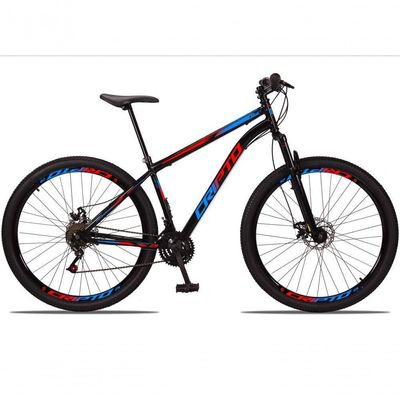 Bicicleta Aro 29 Aço Carbono 21V Cripto Freios À Disco Quadro 17 Preto Azul Vermelho