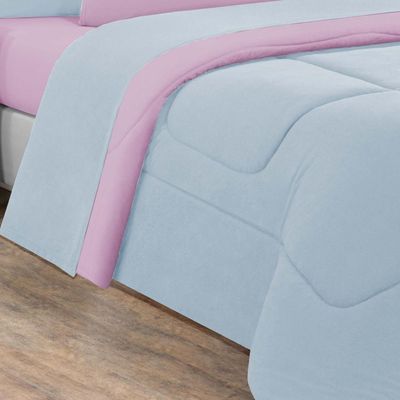 Kit Edredom + Jogo De Lençol Malha 100% Algodão Gran Moratta 7 Peças Casal - Azul Bebê-rosa Bebê