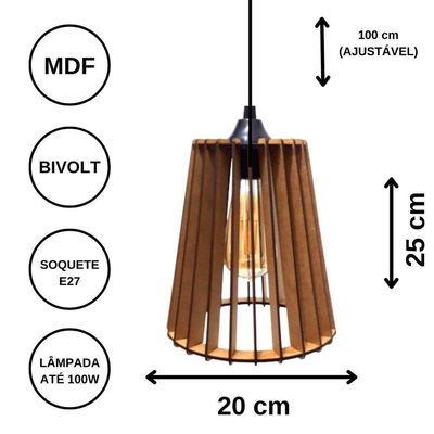 Luminária Teto Tipo Pendente Cairo Mdf - Completa Cor: Marrom