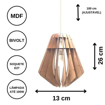 Luminária Teto Tipo Pendente Bogotá Mdf - Completa Cor: Preta