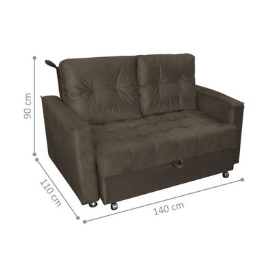 Sofá Cama 2 Lugares Yago Veludo Marrom