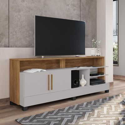 Conjunto Painel E Rack Sunnydale Naturalle Off White
