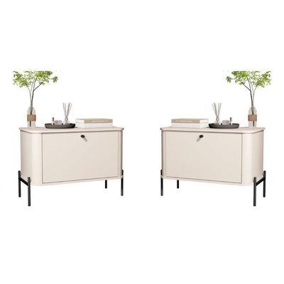 Conjunto Mesa De Cabeceira Albania Off White Preto