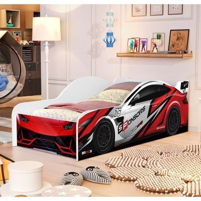 Cama Carro Solteiro Vermelho Full Com Colchão