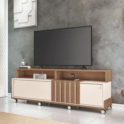 Rack Bancada Para Sala Graci 1.8 Castanho Off White – Hb Móveis