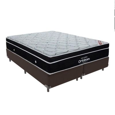 Cama + Box Colchão Queen Com Molas Ensacadas Ortobom Europillow Elegant Marrom