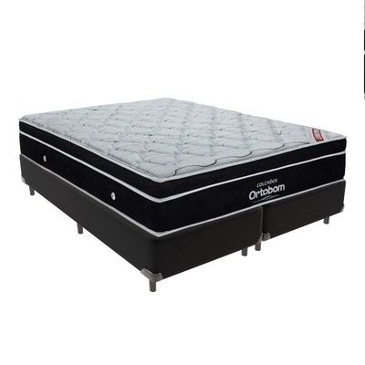 Cama + Box Colchão Queen Com Molas Ensacadas Ortobom Europillow Elegant Preto
