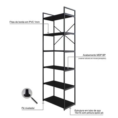 Estante Alta C/06 Prateleiras 185x60x33cm Yon Preto Tx/est.preta Preto Tx/est.preta
