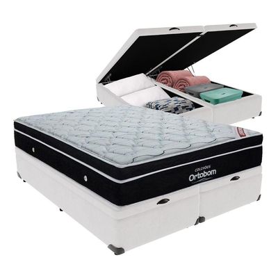 Cama+ Box Com Bau Ortobom Colchão Queen Com Molas Ensacadas Branco